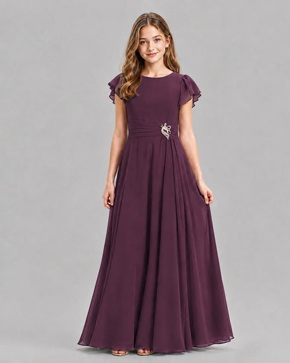 Grape A-line Junior Bridesmaid Dresses Front