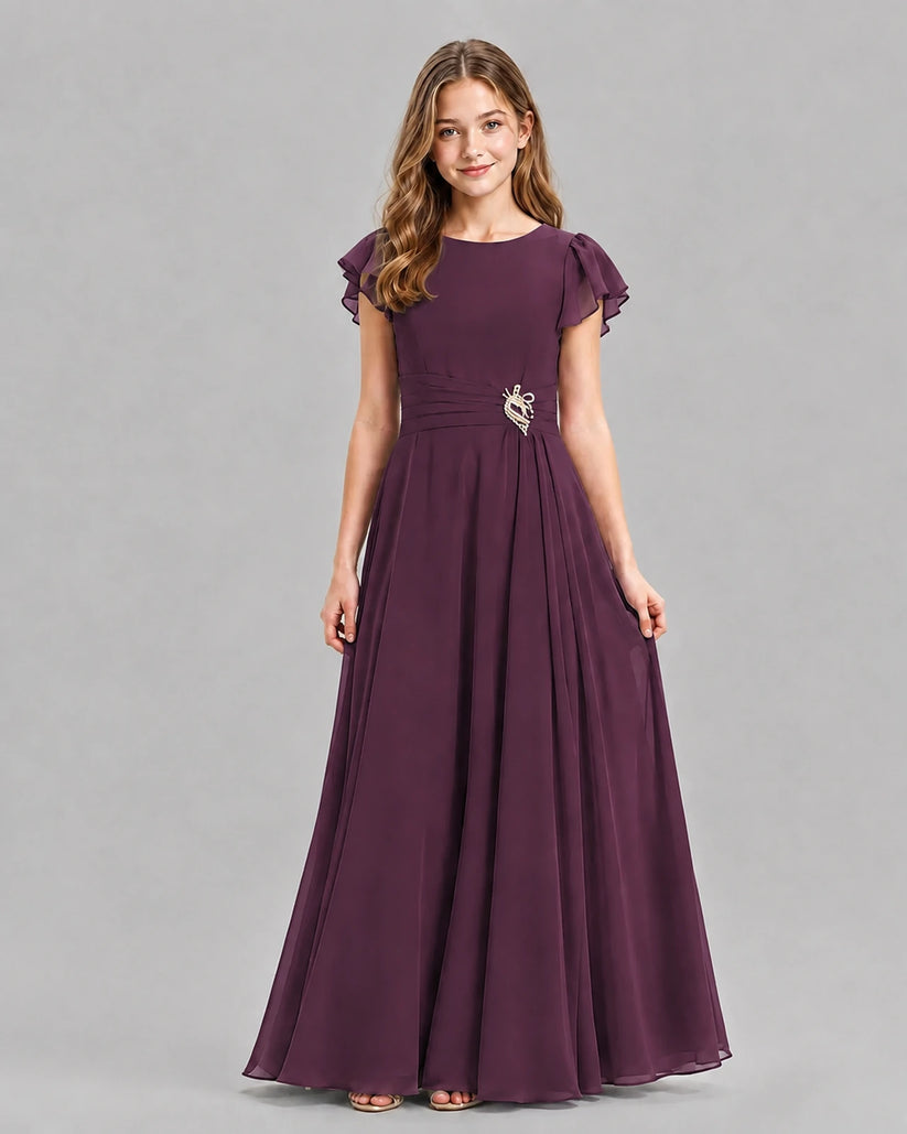 Grape A-line Junior Bridesmaid Dresses Front