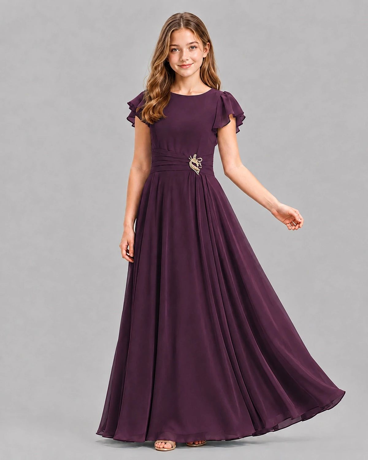 Grape A-line Junior Bridesmaid Dresses Pose