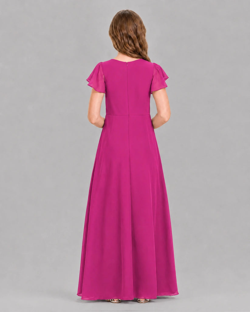 Hot Pink A-line Junior Bridesmaid Dresses Back