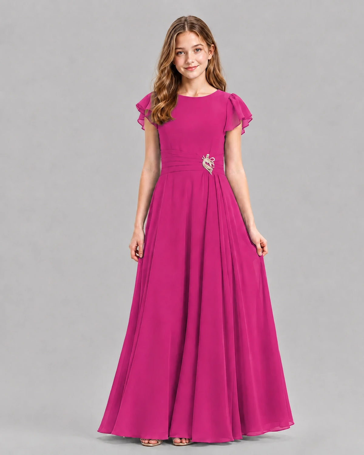 Hot Pink A-line Junior Bridesmaid Dresses Front