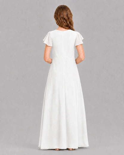 Ivory A-line Junior Bridesmaid Dresses Back