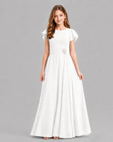 Ivory A-line Junior Bridesmaid Dresses Front