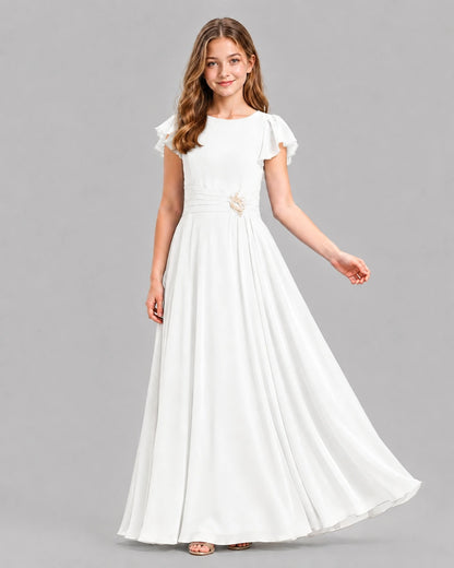 Ivory A-line Junior Bridesmaid Dresses Pose