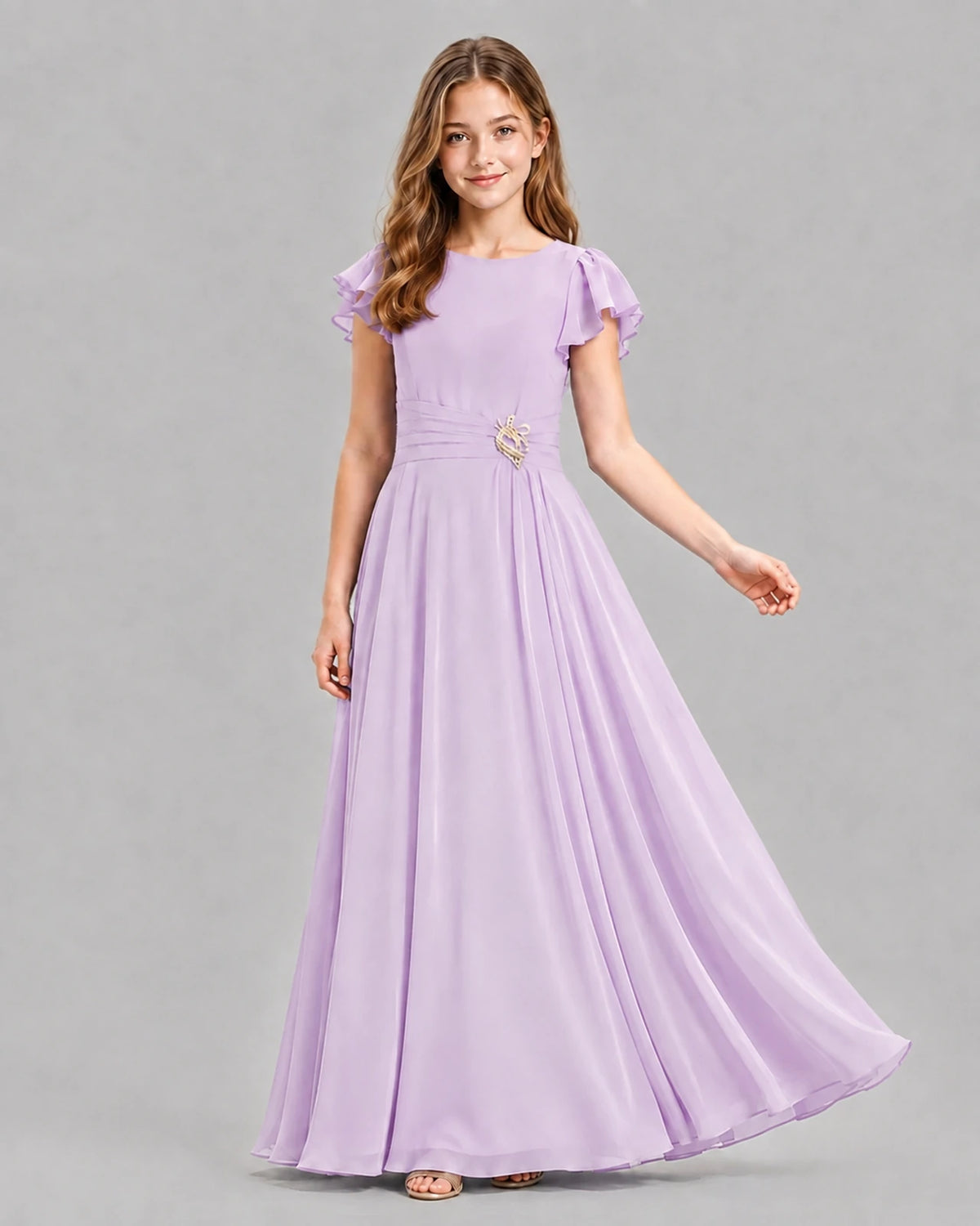 Lavender A-line Junior Bridesmaid Dresses Pose