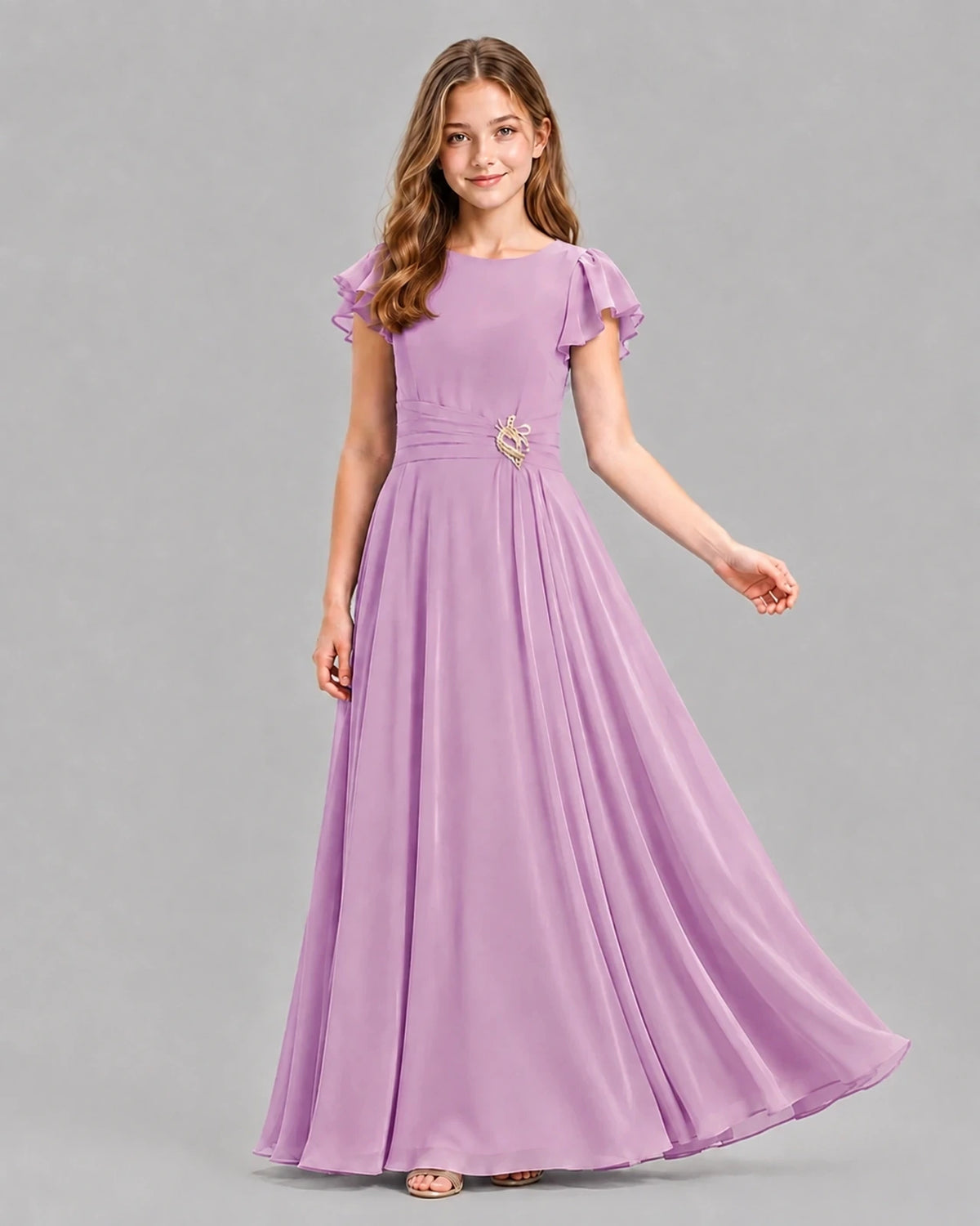 Lilac A-line Junior Bridesmaid Dresses Pose