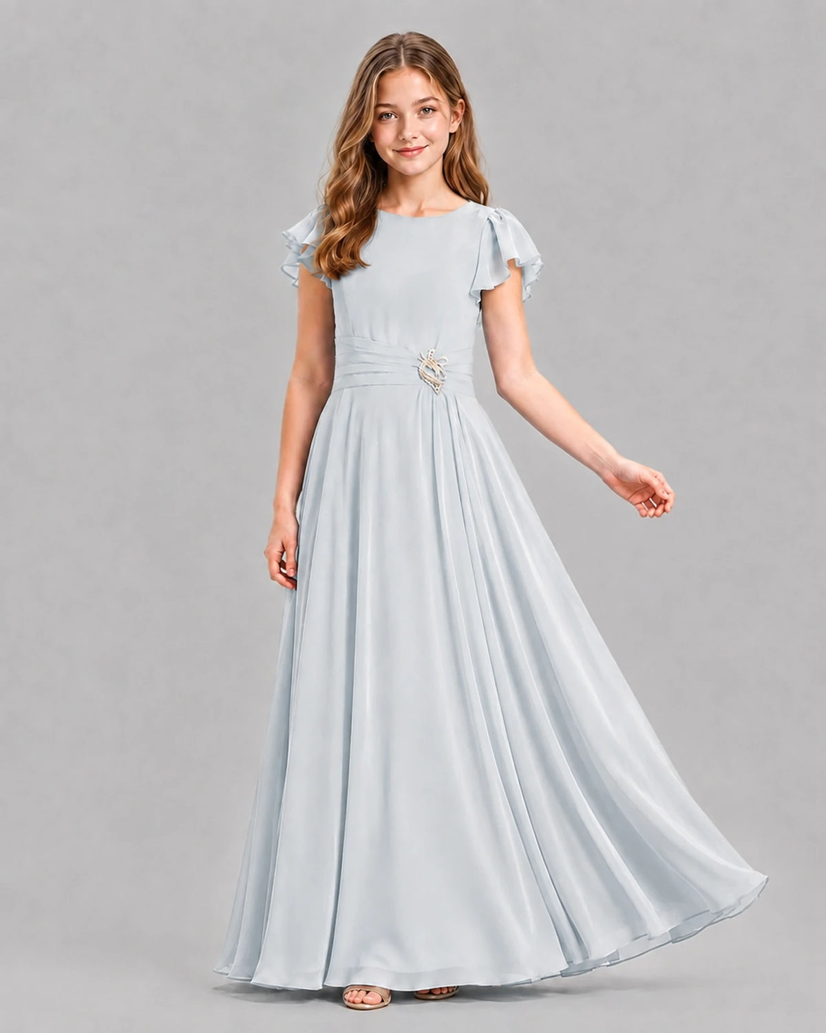 Mist A-line Junior Bridesmaid Dresses Pose