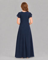 Navy Blue A-line Junior Bridesmaid Dresses Back