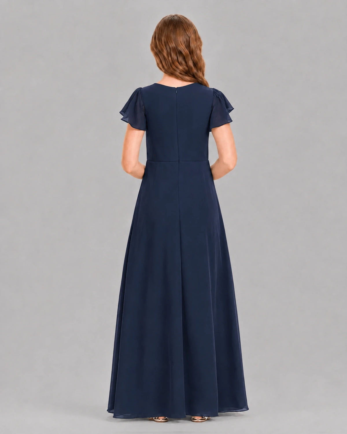Navy Blue A-line Junior Bridesmaid Dresses Back