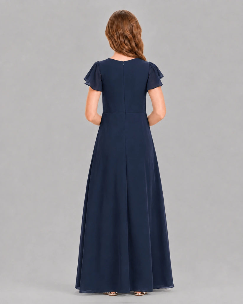 Navy Blue A-line Junior Bridesmaid Dresses Back