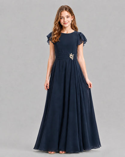 Navy Blue A-line Junior Bridesmaid Dresses Front