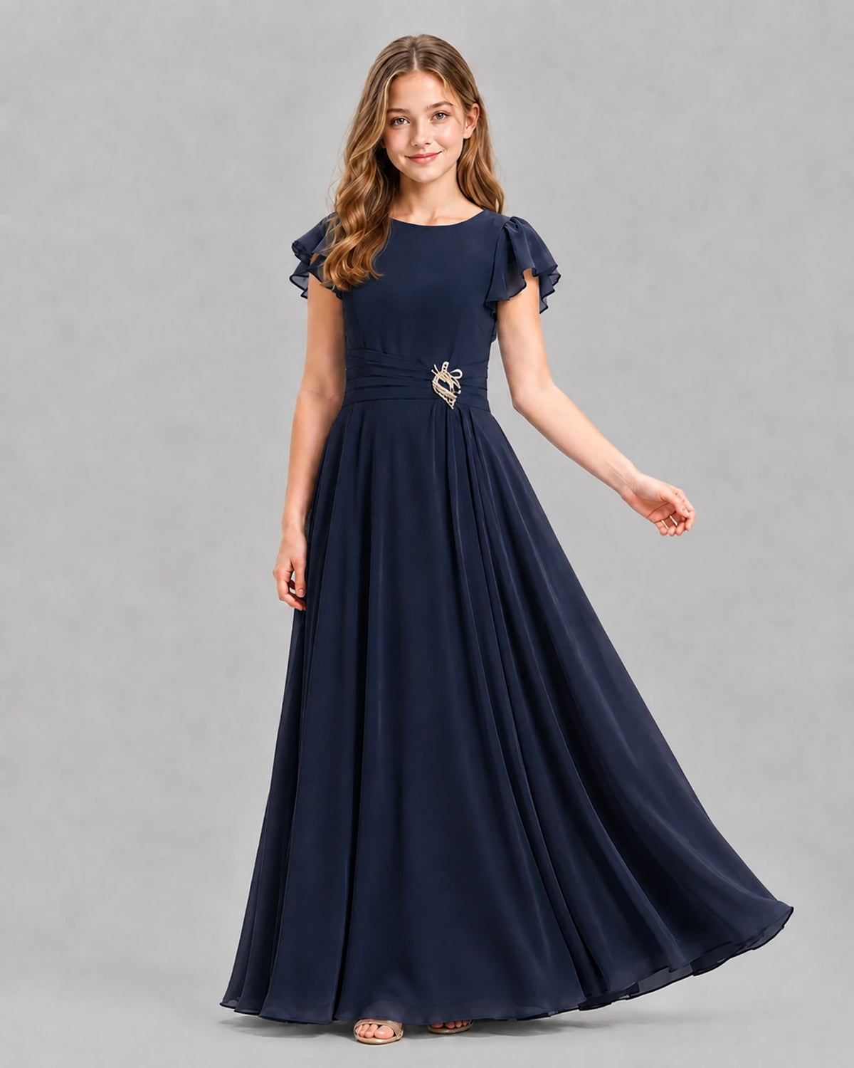 Navy Blue A-line Junior Bridesmaid Dresses Pose