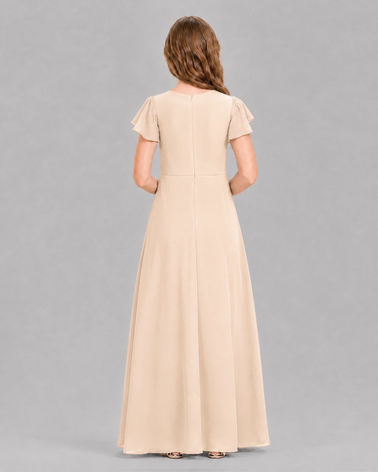 Peach A-line Junior Bridesmaid Dresses Back