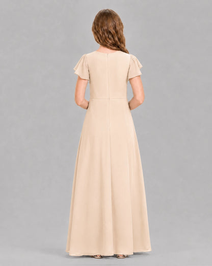 Peach A-line Junior Bridesmaid Dresses Back