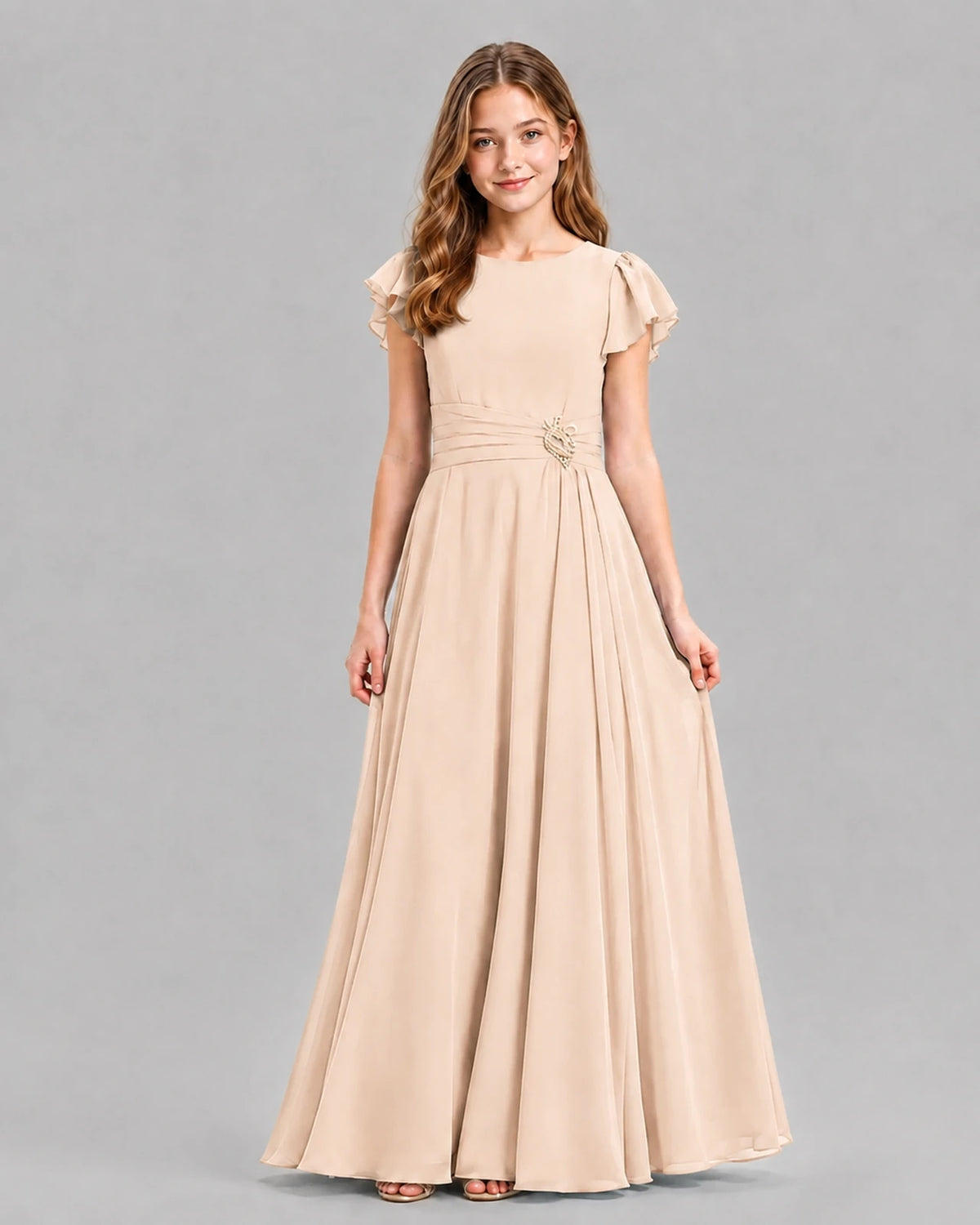 Peach A-line Junior Bridesmaid Dresses Front