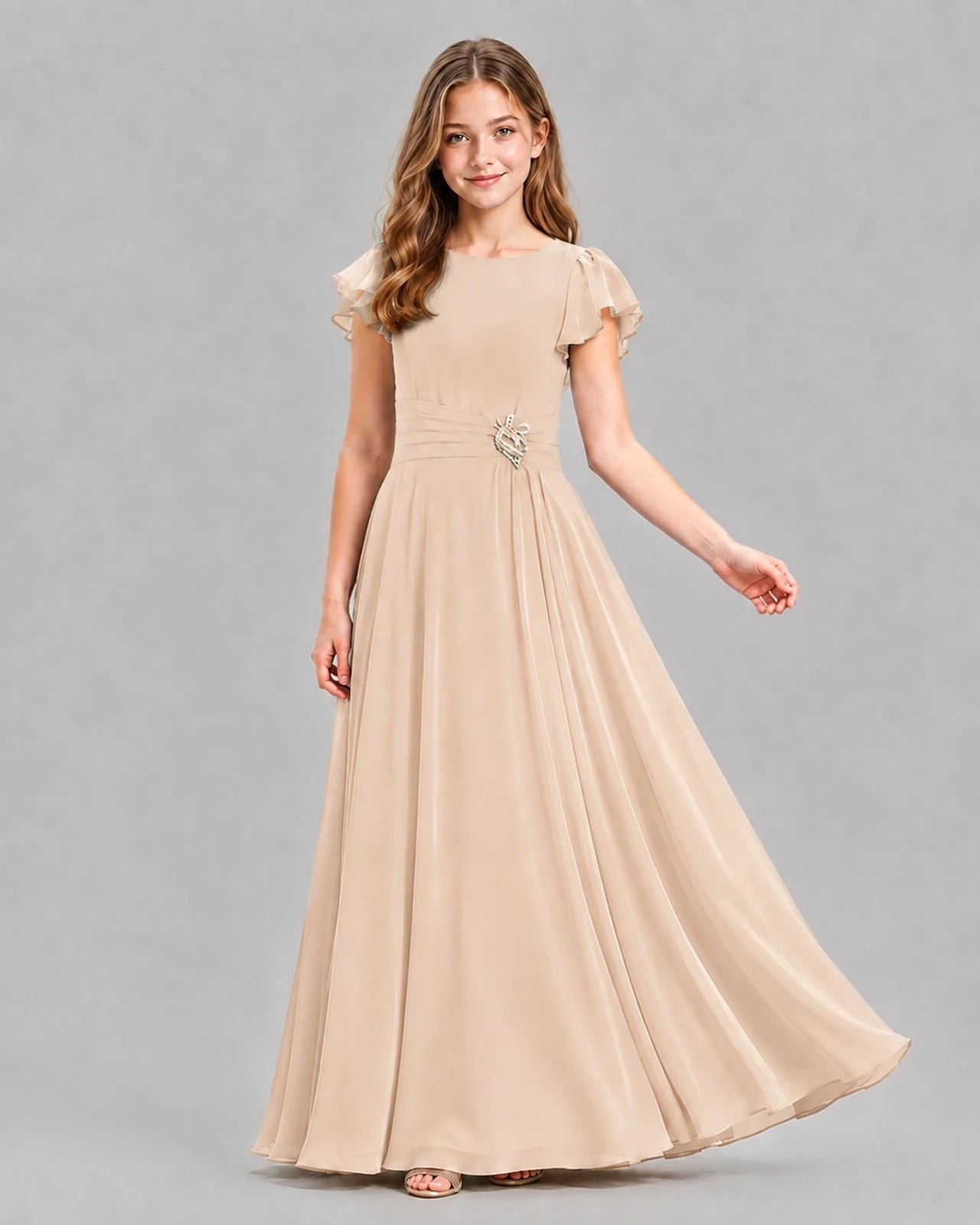 Peach A-line Junior Bridesmaid Dresses Pose