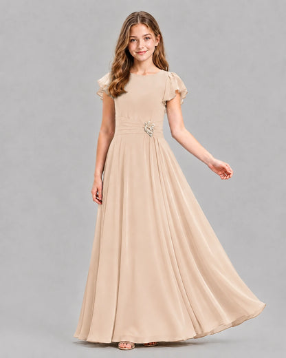 Peach A-line Junior Bridesmaid Dresses Pose