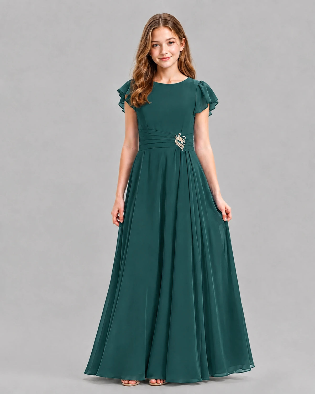 Peacock A-line Junior Bridesmaid Dresses Front