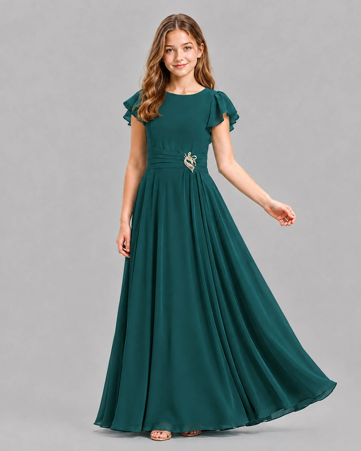 Peacock A-line Junior Bridesmaid Dresses Pose