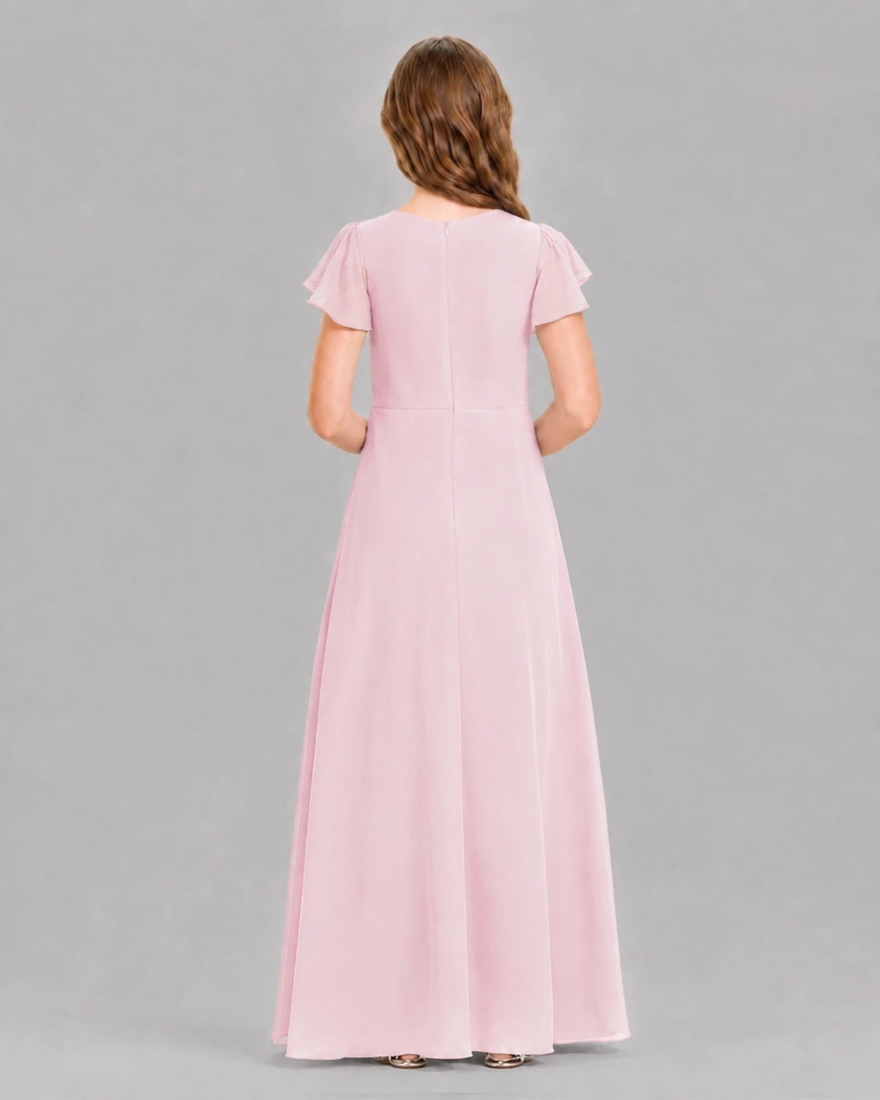 Pink A-line Junior Bridesmaid Dresses Back