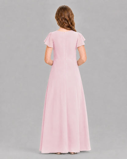 Pink A-line Junior Bridesmaid Dresses Back