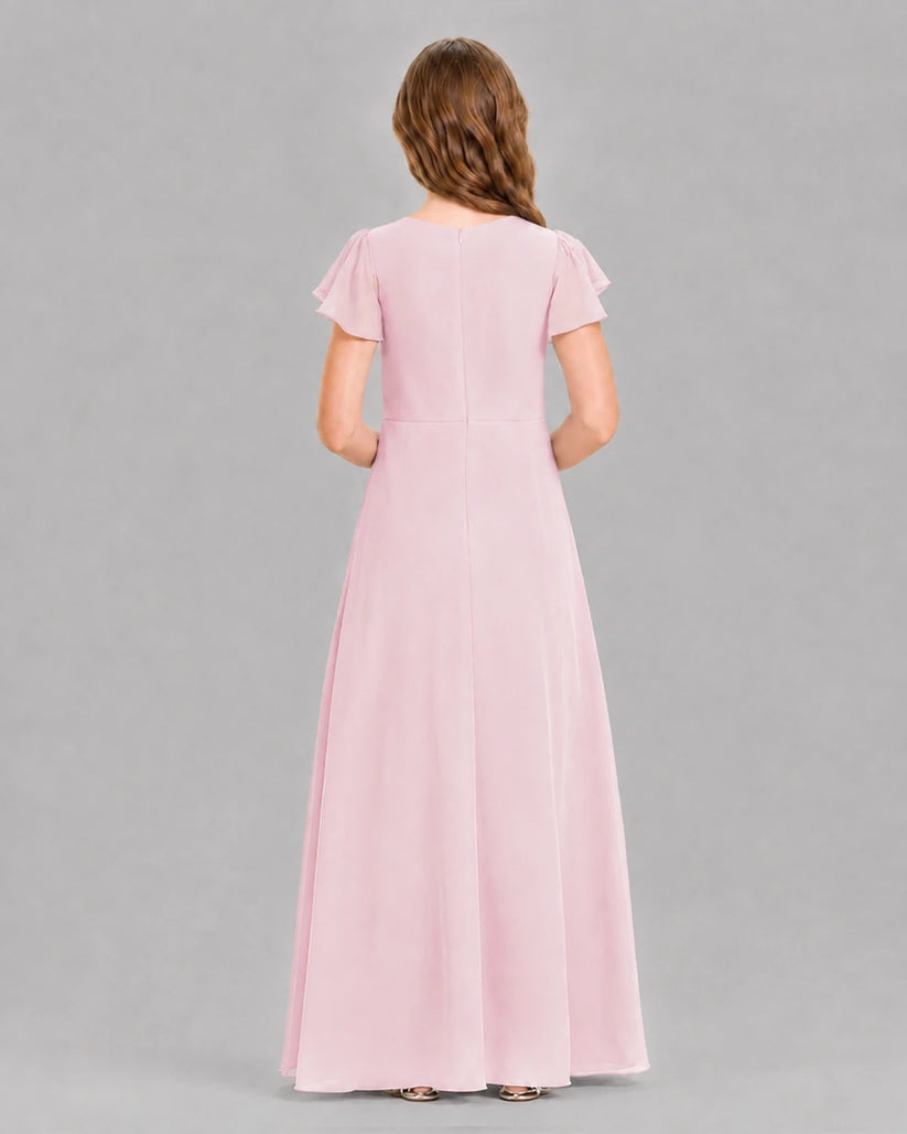 Pink A-line Junior Bridesmaid Dresses Back