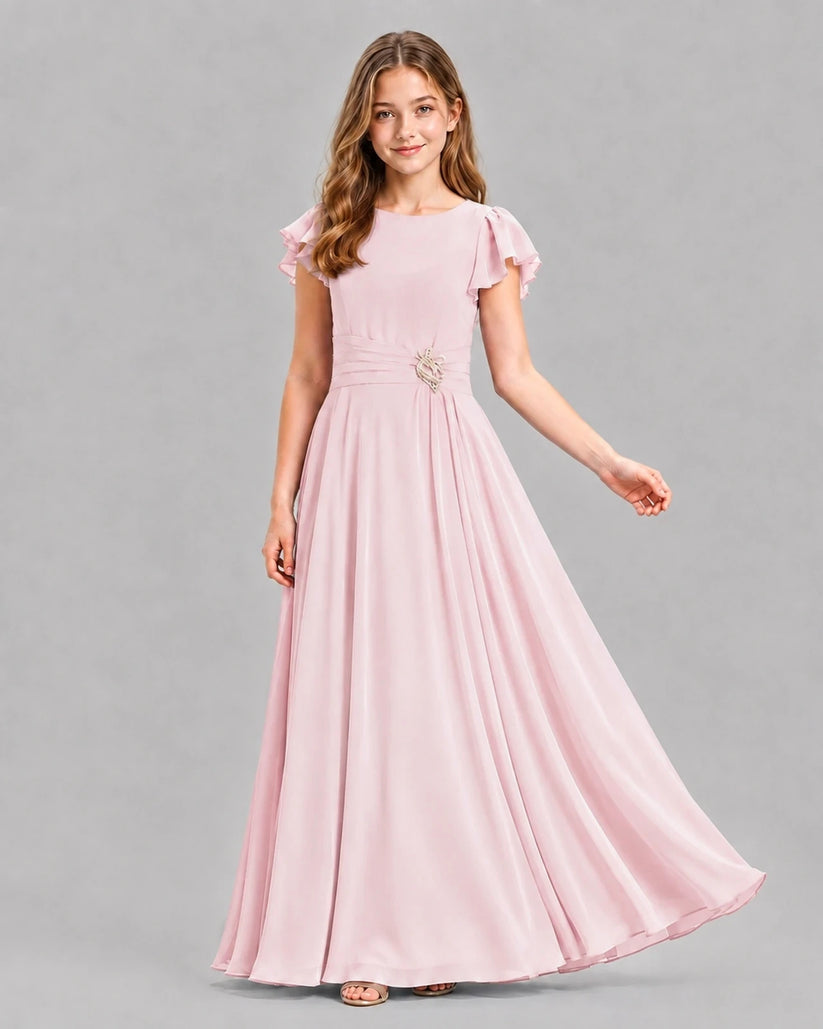 Pink A-line Junior Bridesmaid Dresses Pose