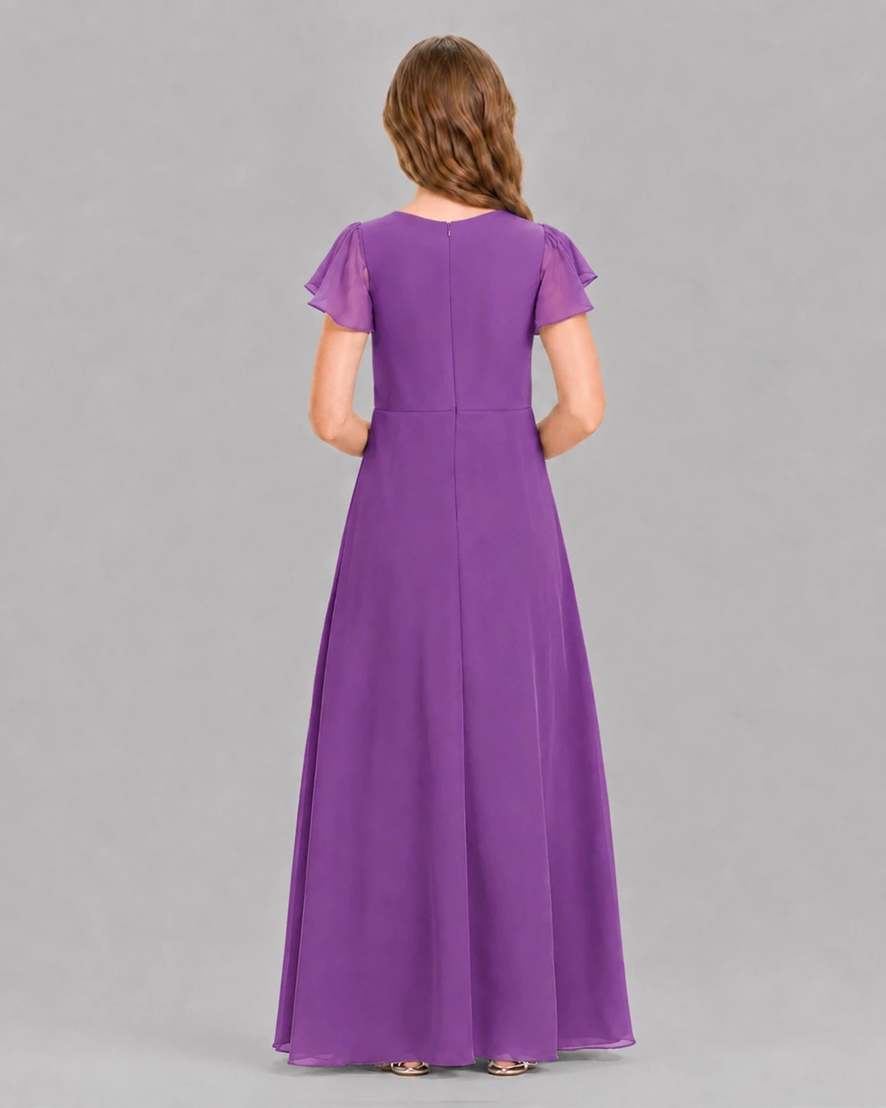 Purple A-line Junior Bridesmaid Dresses Back