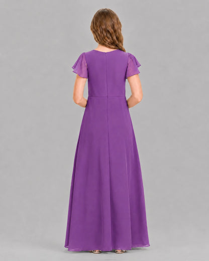 Purple A-line Junior Bridesmaid Dresses Back