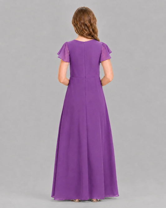 Purple A-line Junior Bridesmaid Dresses Back