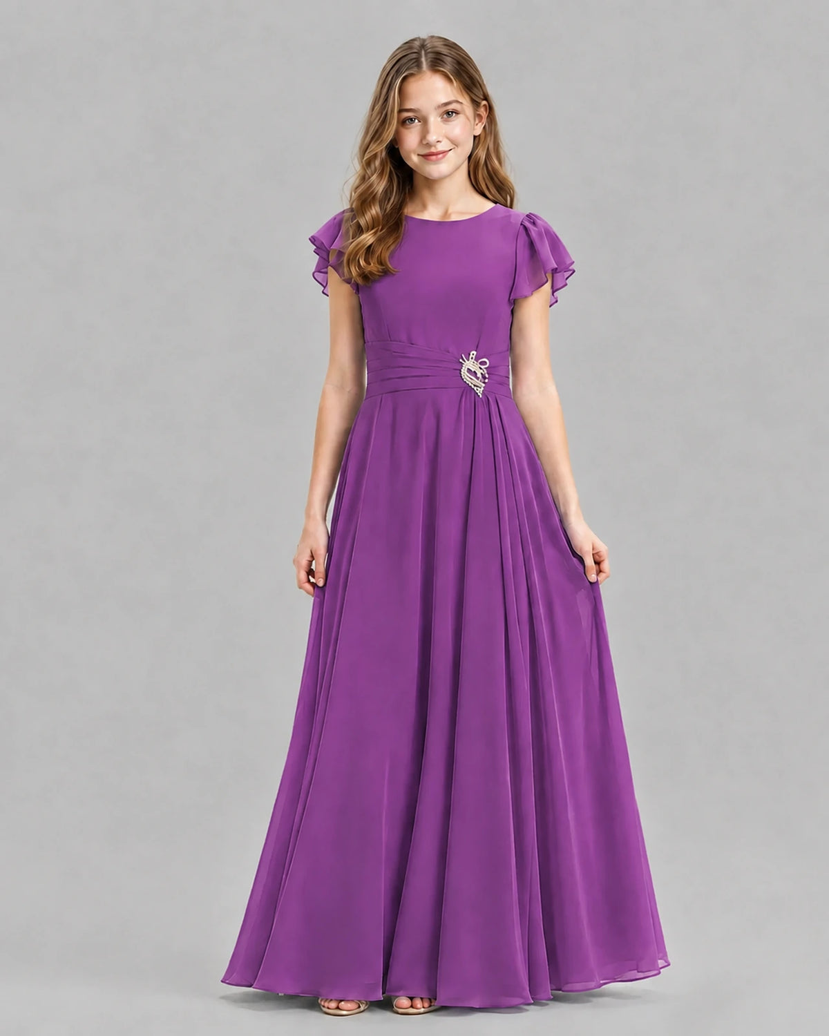 Purple A-line Junior Bridesmaid Dresses Front
