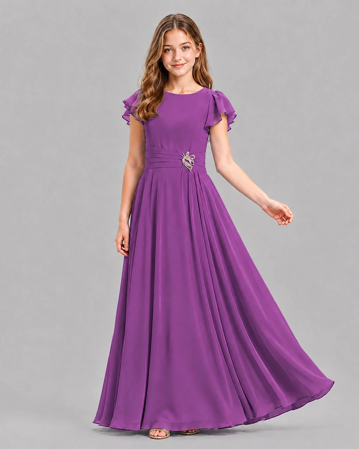 Purple A-line Junior Bridesmaid Dresses Pose