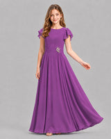 Purple A-line Junior Bridesmaid Dresses Pose