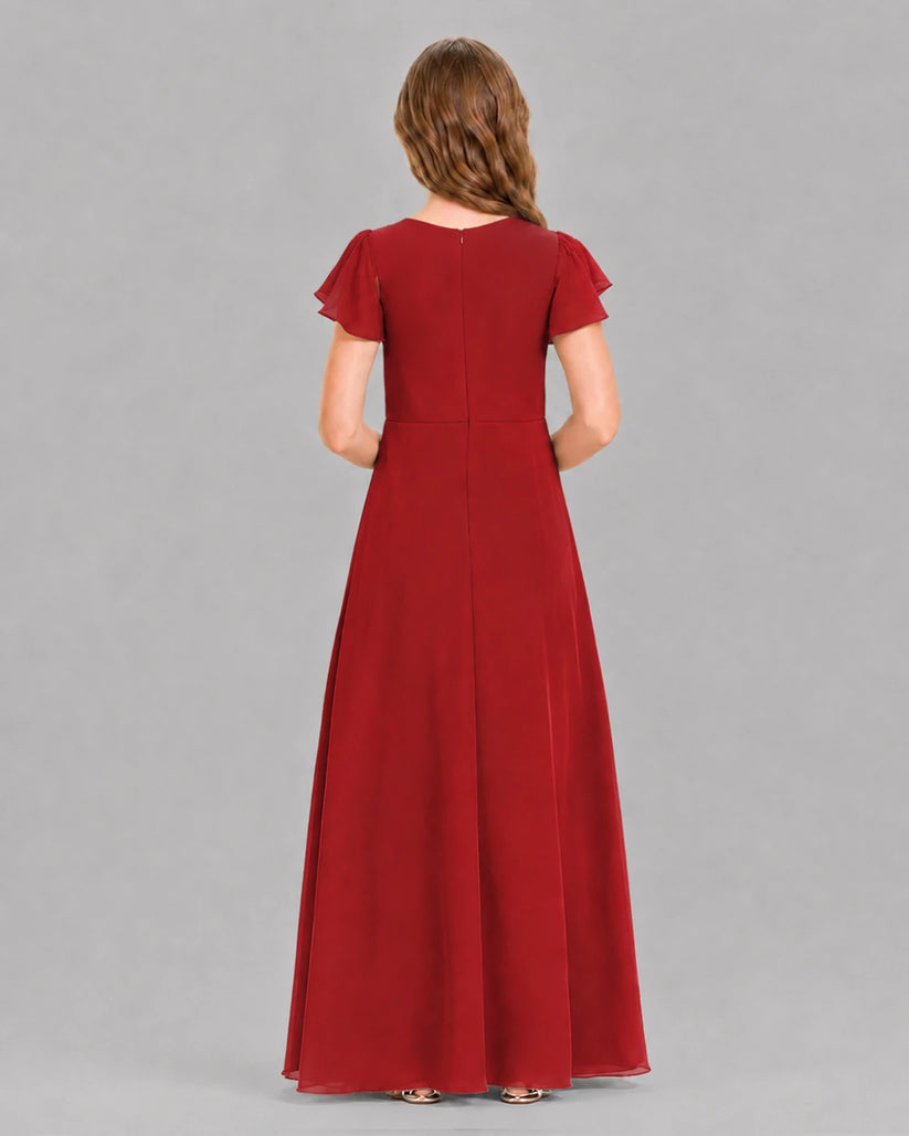 Red A-line Junior Bridesmaid Dresses Back