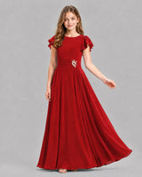 Red A-line Junior Bridesmaid Dresses Pose
