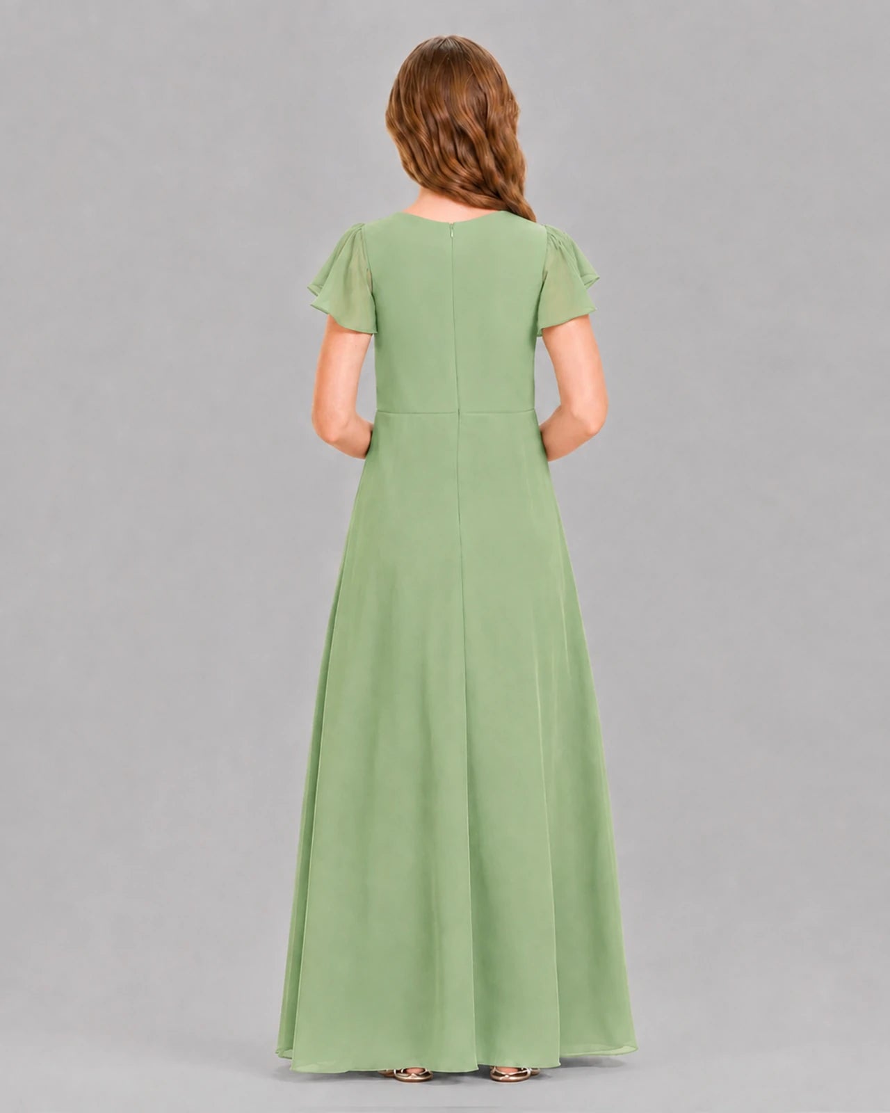 Sage Green A-line Junior Bridesmaid Dresses Back