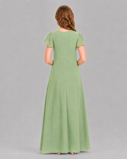 Sage Green A-line Junior Bridesmaid Dresses Back