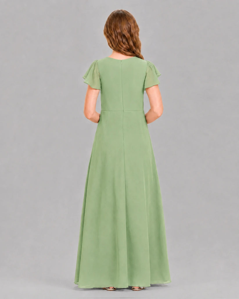 Sage Green A-line Junior Bridesmaid Dresses Back