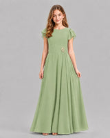 Sage Green A-line Junior Bridesmaid Dresses Front