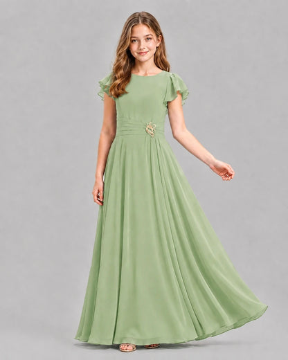 Sage Green A-line Junior Bridesmaid Dresses Pose