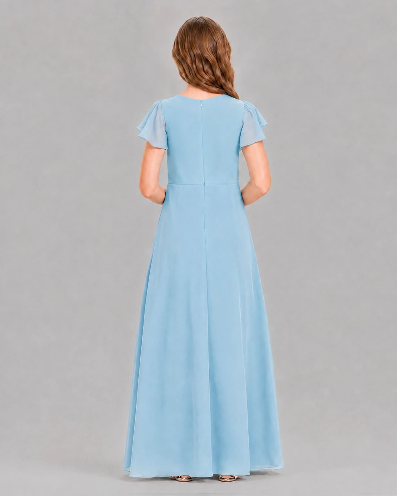 Sky Blue A-line Junior Bridesmaid Dresses Back