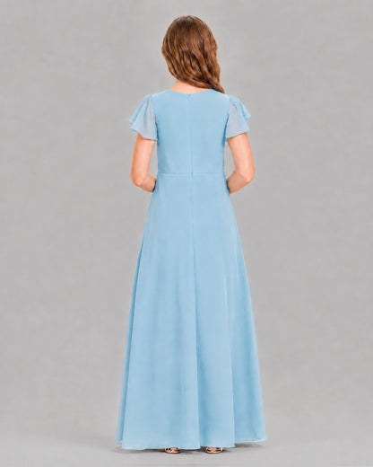Sky Blue A-line Junior Bridesmaid Dresses Back