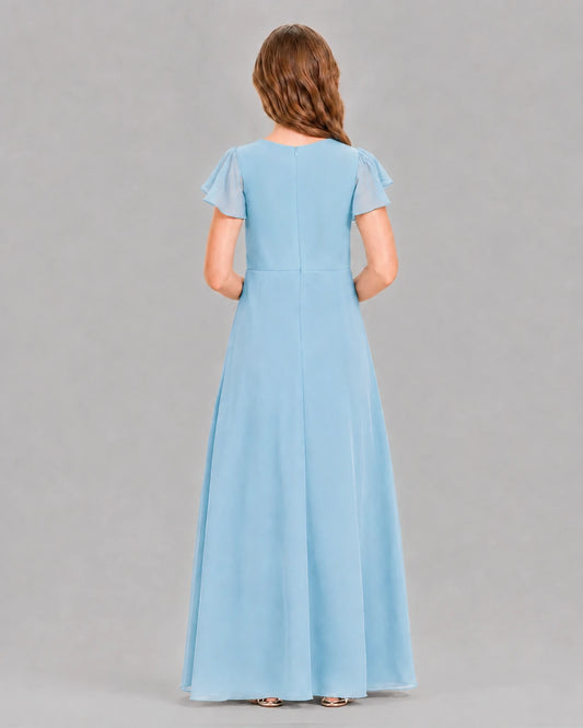 Sky Blue A-line Junior Bridesmaid Dresses Back