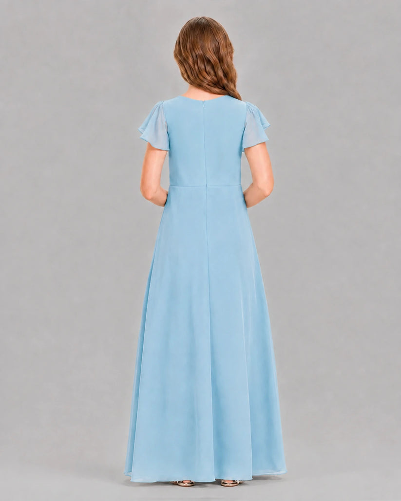 Sky Blue A-line Junior Bridesmaid Dresses Back