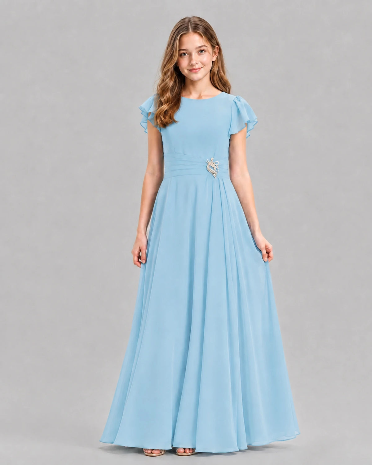 Sky Blue A-line Junior Bridesmaid Dresses Front