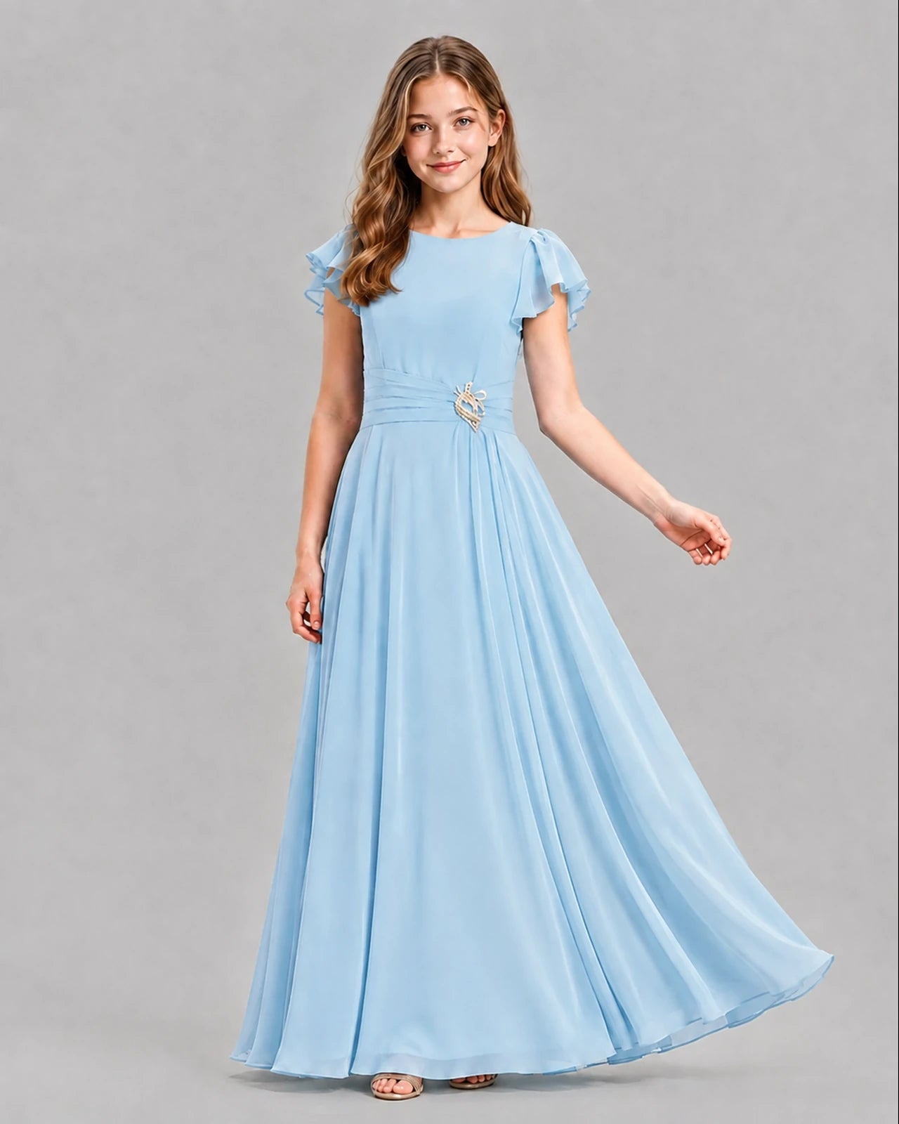 Sky Blue A-line Junior Bridesmaid Dresses Pose