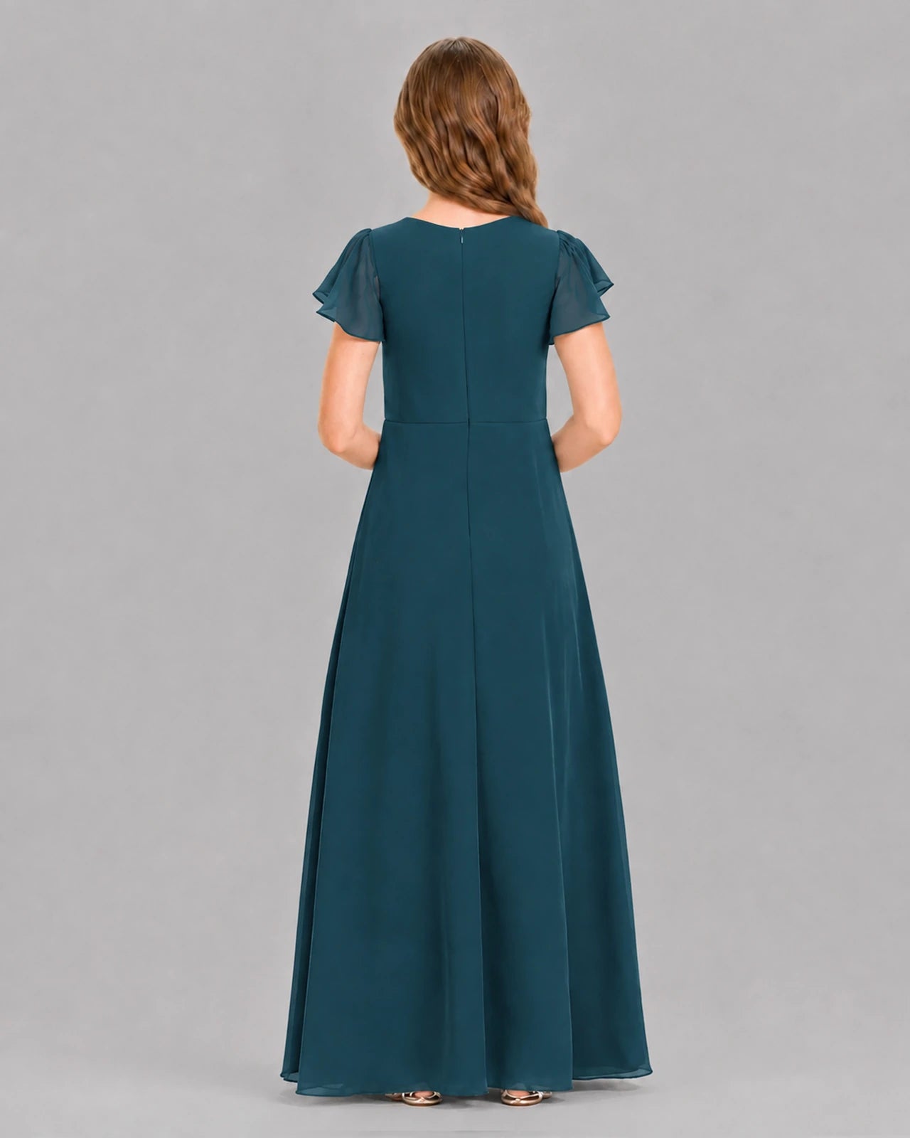 Teal A-line Junior Bridesmaid Dresses Back