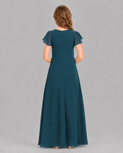 Teal A-line Junior Bridesmaid Dresses Back