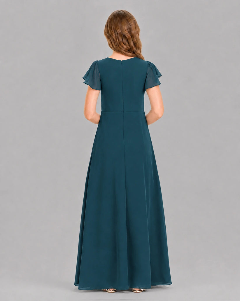 Teal A-line Junior Bridesmaid Dresses Back