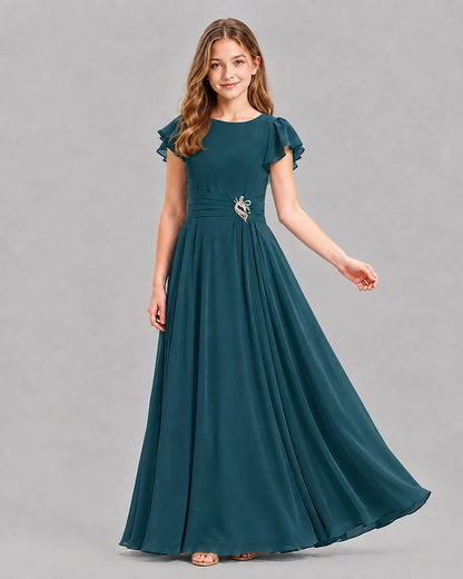 Teal A-line Junior Bridesmaid Dresses Pose